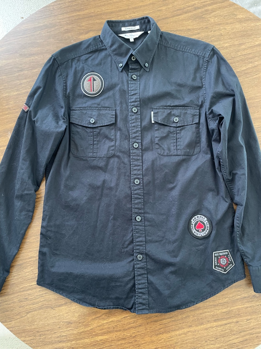 Ben Sherman Men's Black Button-Down Shirt with Patch Details